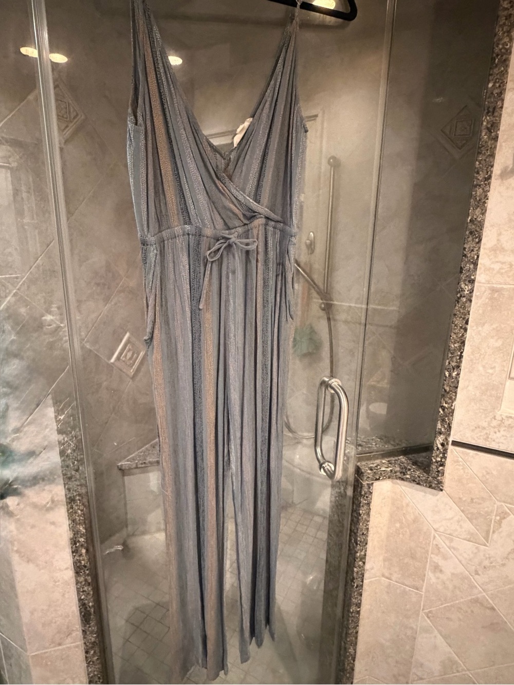 Free People Blue Striped Wrap Jumpsuit